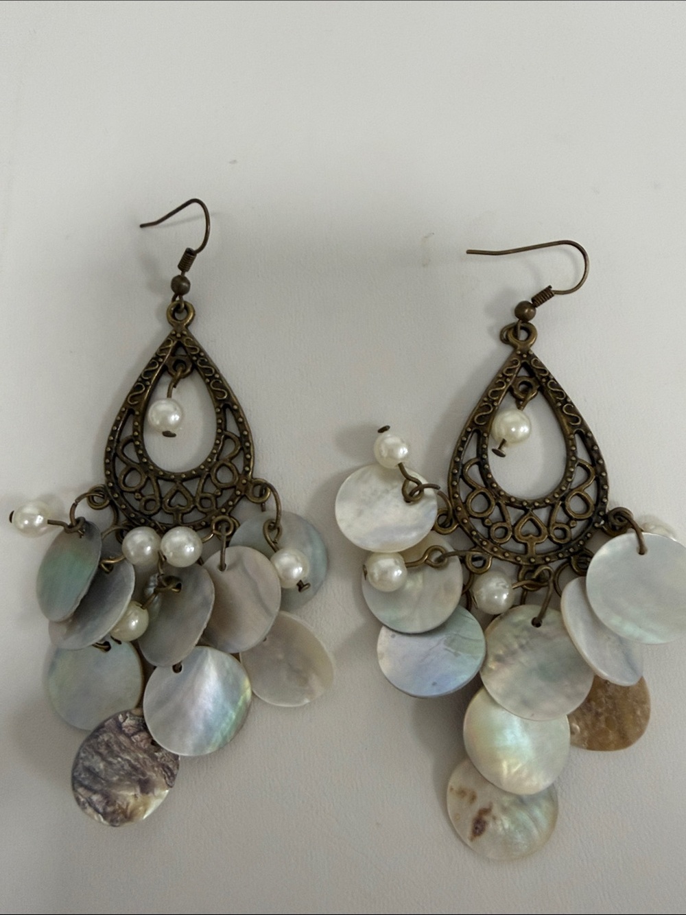 Boho Pearl Disc Chandelier Earrings - Ivory